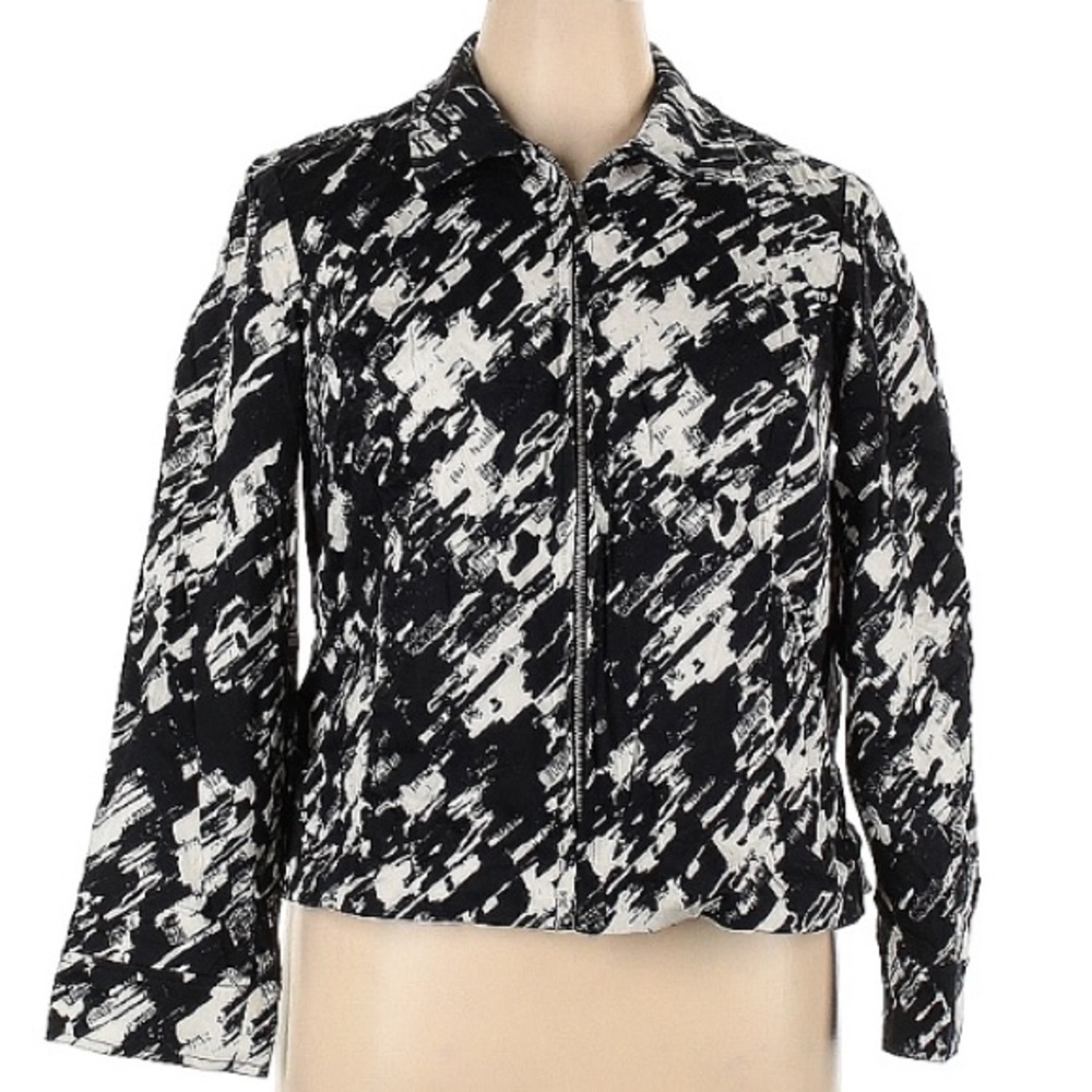 212 Collection zip up jacket abstract art print black & white Size XL womenโs